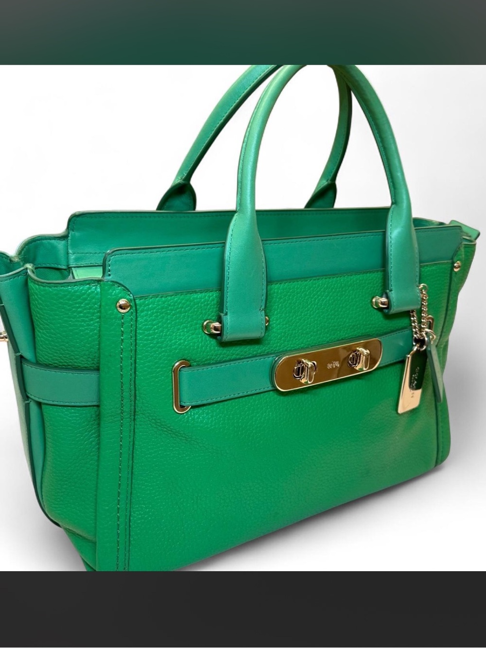 COACH Swagger Carryall 27 Satchel Pebble Leather Kelly Green | Style 34408 - Picture 3 of 13